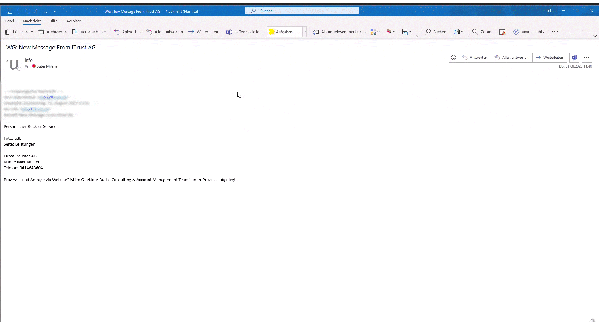 Mail aus Outlook ins Teams weiterleiten